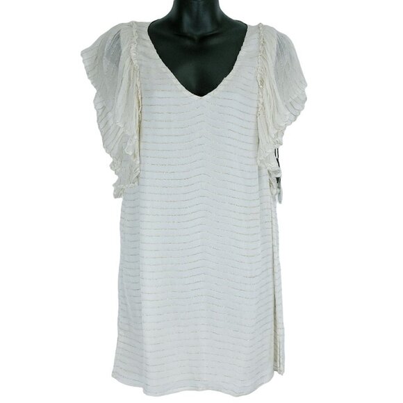 Amuse Society NWT Sunset Dreams Mini Shift Dress Womens S‎ Cream Metallic Beach - Picture 2 of 13